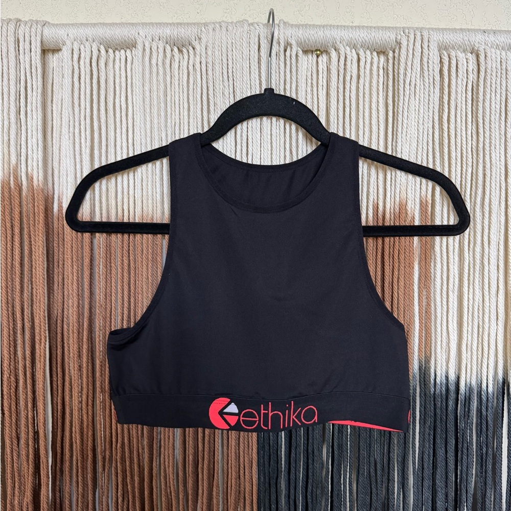 Ethika Women's Black & Red High-Neck Sports Bralette